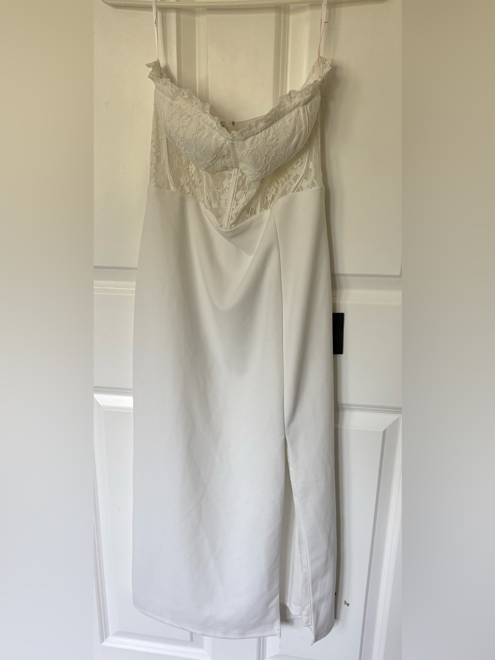 Lulus Exquisitely Sultry White Lace Strapless Bustier Dress- bridal/wedding